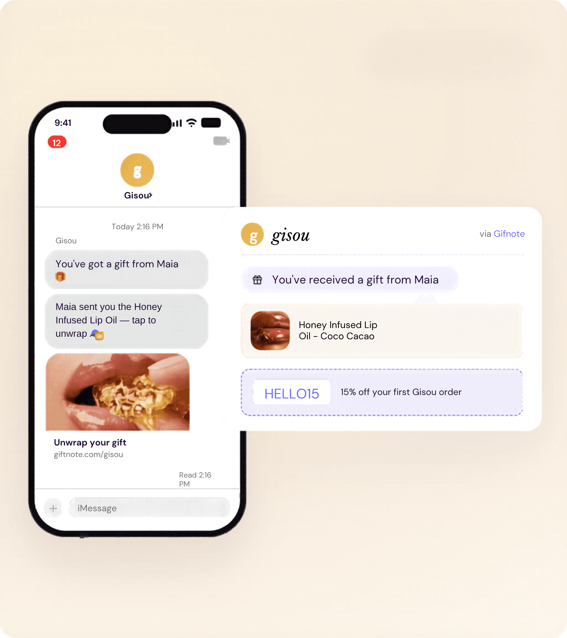 Digital gift message delivered by SMS